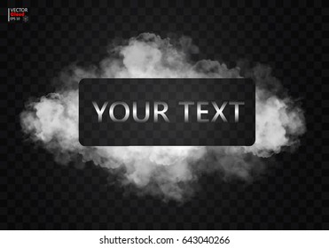 Transparent special effect, scope for text from fog or smoke. White cloudy cloudiness, background of fog or smog. Vectorial illustrations