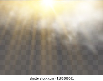 Transparent special effect stands out with fog or smoke. White cloud vector, fog or smog. the lights of a sun. White gradient on a transparent background. sunny weather on a transparent background.