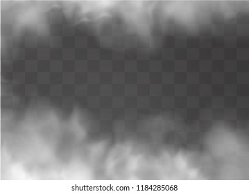 Transparent special effect stands out with fog or smoke. White cloud vector, fog or smog. Vector illustration. White gradient on a transparent background. Rainy weather on a transparent background.