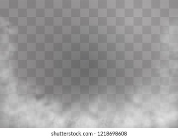 Transparent special effect stands out with fog or smoke. White cloud vector, fog or smog. Vector illustration. White gradient on a transparent background. Rainy weather on a transparent background.