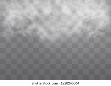 Transparent special effect stands out with fog or smoke. White cloud vector, fog or smog. Vector illustration. White gradient on a transparent background. Rainy weather on a transparent background.