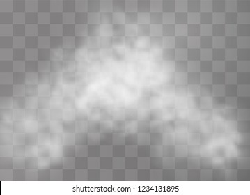 Transparent special effect stands out with fog or smoke. White cloud vector, fog or smog. Vector illustration. White gradient on a transparent background. Rainy weather on a transparent background.
