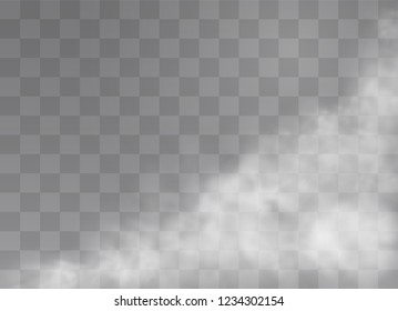 Transparent special effect stands out with fog or smoke. White cloud vector, fog or smog. Vector illustration. White gradient on a transparent background. Rainy weather on a transparent background.