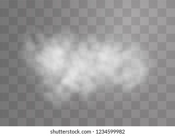 Transparent special effect stands out with fog or smoke. White cloud vector, fog or smog. Vector illustration. White gradient on a transparent background. Rainy weather on a transparent background.