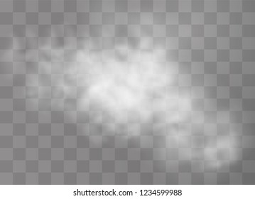 Transparent special effect stands out with fog or smoke. White cloud vector, fog or smog. Vector illustration. White gradient on a transparent background. Rainy weather on a transparent background.