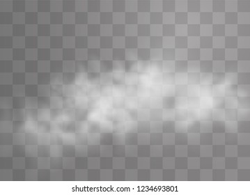 Transparent special effect stands out with fog or smoke. White cloud vector, fog or smog. Vector illustration. White gradient on a transparent background. Rainy weather on a transparent background.