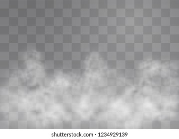 Transparent special effect stands out with fog or smoke. White cloud vector, fog or smog. Vector illustration. White gradient on a transparent background. Rainy weather on a transparent background.
