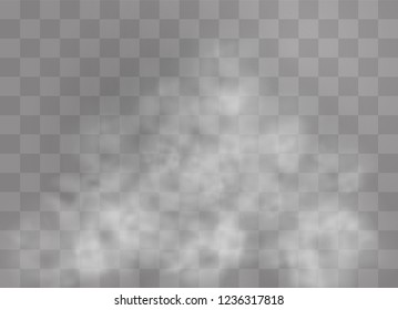 Transparent special effect stands out with fog or smoke. White cloud vector, fog or smog. Vector illustration. White gradient on a transparent background. Rainy weather on a transparent background.