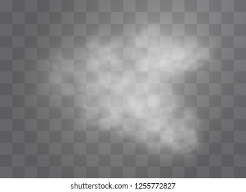 Transparent special effect stands out with fog or smoke. White cloud vector, fog or smog. Vector illustration. White gradient on a transparent background. Rainy weather on a transparent background.