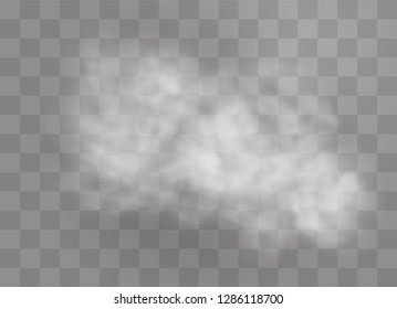 Transparent special effect stands out with fog or smoke. White cloud vector, fog or smog. Vector illustration. White gradient on a transparent background. Rainy weather on a transparent background.