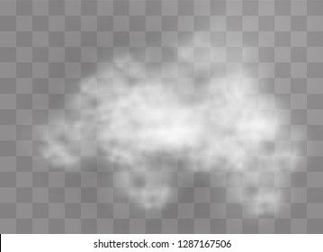 Transparent special effect stands out with fog or smoke. White cloud vector, fog or smog. Vector illustration. White gradient on a transparent background. Rainy weather on a transparent background.