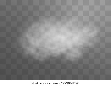 Transparent special effect stands out with fog or smoke. White cloud vector, fog or smog. Vector illustration. White gradient on a transparent background. Rainy weather on a transparent background.