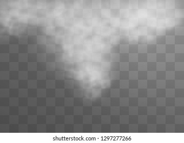 Transparent special effect stands out with fog or smoke. White cloud vector, fog or smog. Vector illustration. White gradient on a transparent background. Rainy weather on a transparent background.