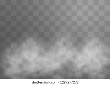 Transparent special effect stands out with fog or smoke. White cloud vector, fog or smog. Vector illustration. White gradient on a transparent background. Rainy weather on a transparent background.