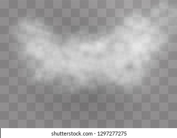 Transparent special effect stands out with fog or smoke. White cloud vector, fog or smog. Vector illustration. White gradient on a transparent background. Rainy weather on a transparent background.