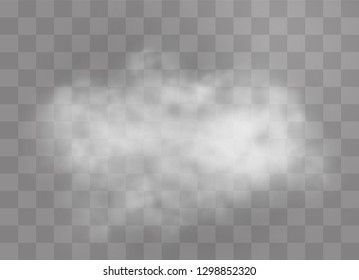 Transparent special effect stands out with fog or smoke. White cloud vector, fog or smog. Vector illustration. White gradient on a transparent background. Rainy weather on a transparent background.