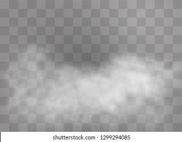 Transparent special effect stands out with fog or smoke. White cloud vector, fog or smog. Vector illustration. White gradient on a transparent background. Rainy weather on a transparent background.