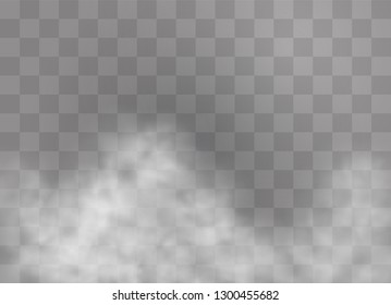 Transparent special effect stands out with fog or smoke. White cloud vector, fog or smog. Vector illustration. White gradient on a transparent background. Rainy weather on a transparent background.