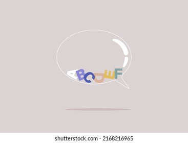 A transparent speech bubble with scattered letters inside, a dyslexia concept