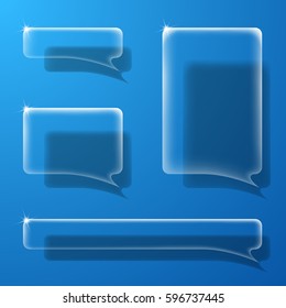 Transparent speech bubbles on blue background. Vector illustration
