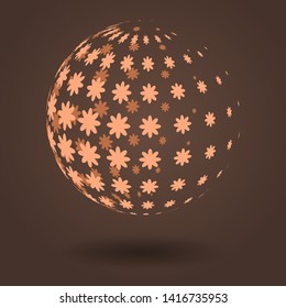 transparent sphere with flowers, rounding 3d object shapes