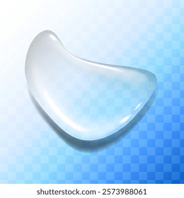 Esfera transparente em um plano de fundo colorido com efeito de transparência, criando o efeito de uma bola de vidro ou bolha de sabão. Adequado para efeitos visuais; lágrima, gota, muco, corrimento nasal, bolha.