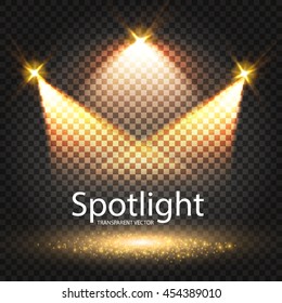 Transparent Spotlight. Scene Illumination. Light Sourses. Realistic Concert, Theater and Showcase Lightning. Vector illustration 
