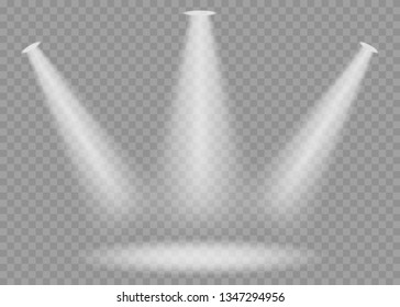 Transparent stage spotlights or studio illumination mock up. Vector illustration.