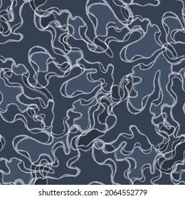 Transparent stains on a dark blue background, seamless pattern from sea waves.