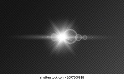 Transparent star flash with spotligh and lens. Abstract vector illustration design.