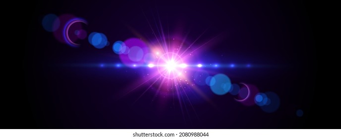 Transparent Star Light Lens Flare Effect. Abstact Overlay Background. Spotlight Flash With Rays. Flare Haze Leak Vector Illustration.