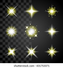 Transparent stars and sparkles icons detailed realistic vector set