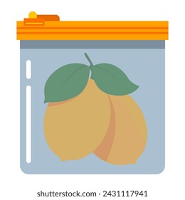 Transparent storage bag with zipper vector cartoon illustration isolated on a white background.