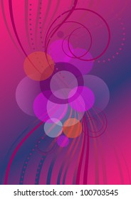 Transparent strips and circles on a background with purple hues