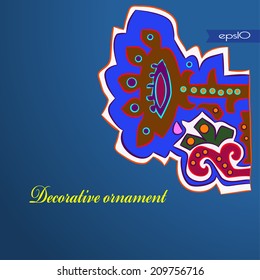 Transparent stylized ornamental plant and yellow text on a  blue gradient background. Handmade. 