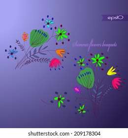 Transparent summer flowers bouquets and text on a gradient  background.Handmade.