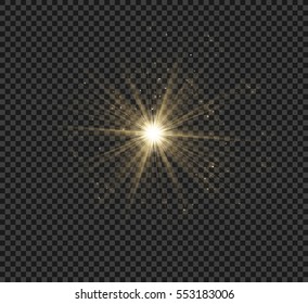 Transparent Sun Lighty Effects on a dark background. flare, explosion and stars. Vector