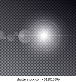 Transparent sun ray effect. Light vector. Sparkle sunburst. Glow flare illustration.