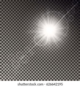 Transparent sun ray effect, light vector. Sparkle sunburst. Glow sun flare illustration.