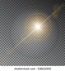 Efeito de raio solar transparente. Vetor de luz amarela. Raio de sol brilhante. Brilho luminoso. Ilustração vetorial do vetor estelar.