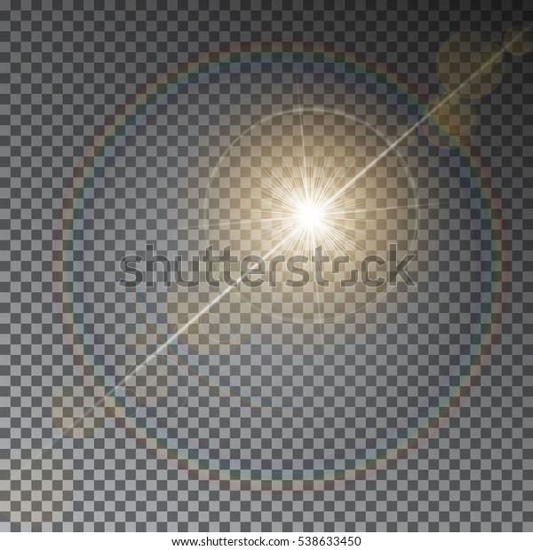 透明な太陽光の効果 黄色い光のベクター画像 きらめく日の出 グローフレア スターバーストのベクターイラスト のベクター画像素材 ロイヤリティフリー