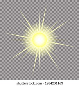 Transparent sun with rays of sunlight a luminous effect. Elements for your design.