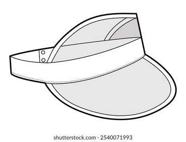 Transparent Sun Visor cap with peak. Summer Head Fashion accessory hat clothing technical illustration. Vector headgear for Men, women, unisex style, flat template CAD mockup sketch outline isolated