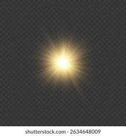 transparent sunlight with golden glare and sunbeam flare. Bright sun rays, light leaks, and glowing solar burst 