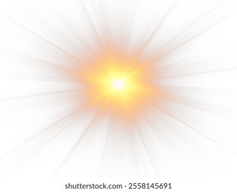 Transparent sunlight with lens flare. Dawn, sunset, sun. Flash of light.