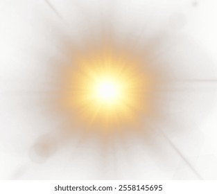 Transparent sunlight with lens flare. Dawn, sunset, sun. Flash of light.