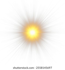 Transparent sunlight with lens flare. Dawn, sunset, sun. Flash of light.