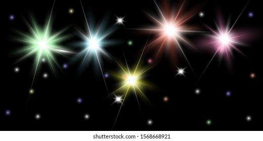 Transparent sunlight lens flare light effect. Star burst with sparkles. Vector illustration.