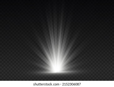 Transparent sunlight special lens flare light effect. Set of flashes, lights and sparkles. Glowing star burst explosion. Realistic sunrise lighting. Flash white sun rays. Sunshine, starburst. Vector.