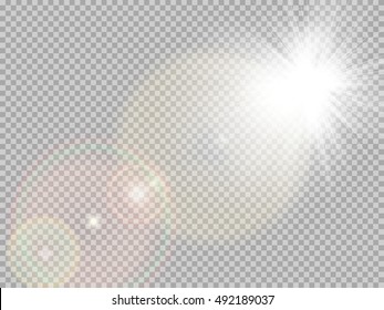 Transparent sunlight special lens flare light effect. Sun flash with rays and spotlight. EPS 10 vector file included